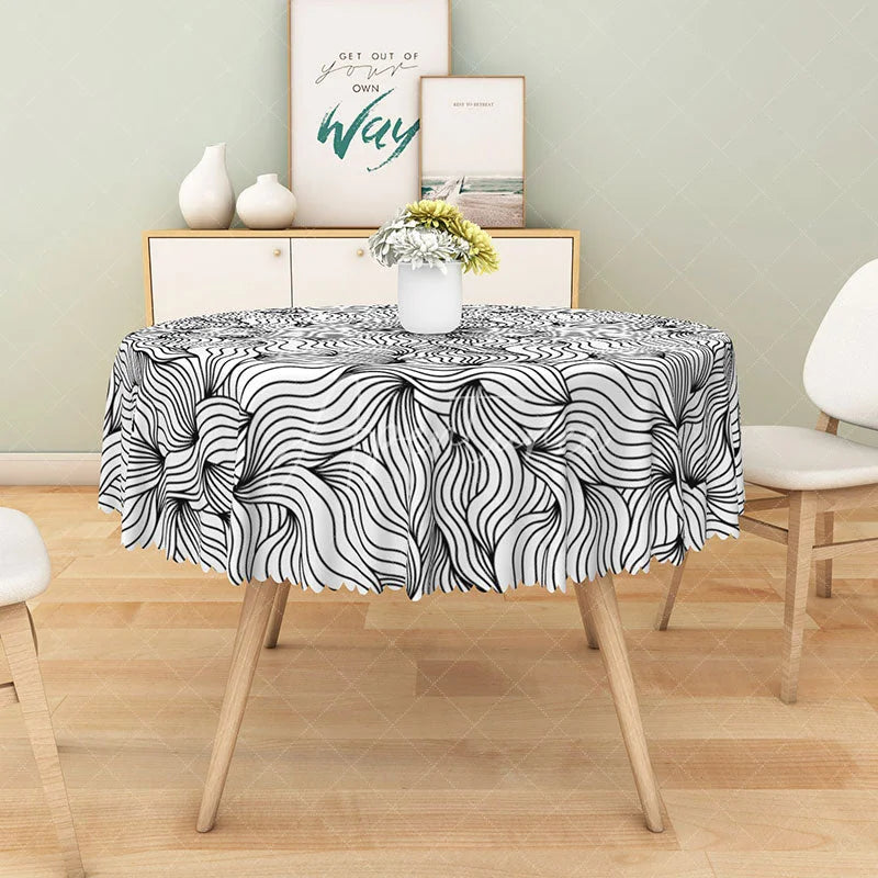 Aperturee - Aperturee Modern Green and White Geometric Round Tablecloth for Contemporary and Minimalist Spring Dining Decor