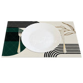 Aperturee - Aperturee Modern Green Black and Gray Geometric Set of 4 Placemats for Contemporary and Abstract Dining Decor