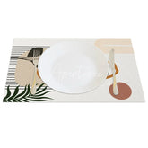 Aperturee - Aperturee Modern Green Leaf and Brown Circle Set of 4 Placemats for Mid-Century Geometric and Botanical Decor