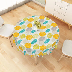 Aperturee - Aperturee Modern Green Leaf and Orange Dot Round Tablecloth for Fun and Contemporary Spring and Summer Decor