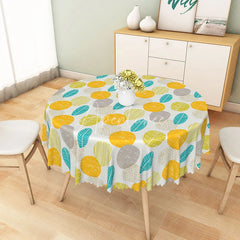 Aperturee - Aperturee Modern Green Leaf and Orange Dot Round Tablecloth for Fun and Contemporary Spring and Summer Decor