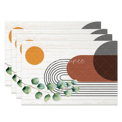 Aperturee - Aperturee Modern Green Leaf Stripe Geometric Set of 4 Placemats for Contemporary Botanical Kitchen Table Decor