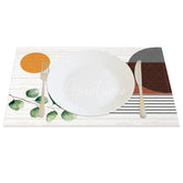 Aperturee - Aperturee Modern Green Leaf Stripe Geometric Set of 4 Placemats for Contemporary Botanical Kitchen Table Decor