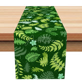 Aperturee - Aperturee Modern Green Tropical Leaf Table Runner Botanical Print for Summer Kitchen and Outdoor Dining Decor