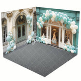 Aperturee - Aperturee Modern Green White Store Balloons Room Set Backdrop