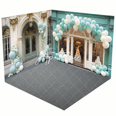 Aperturee - Aperturee Modern Green White Store Balloons Room Set Backdrop