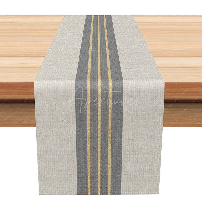 Aperturee - Aperturee Modern Grey and White Striped Table Runner Minimalist Dining Decor Simple Geometric Pattern Kitchen Linen