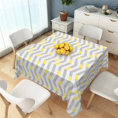 Aperturee - Aperturee Modern Grey and Yellow Chevron Rectangle Tablecloth Geometric Interlocking Block Pattern Table Cover