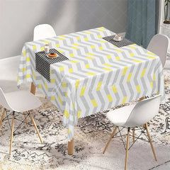 Aperturee - Aperturee Modern Grey and Yellow Chevron Rectangle Tablecloth Geometric Interlocking Block Pattern Table Cover
