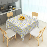 Aperturee - Aperturee Modern Grey and Yellow Chevron Rectangle Tablecloth Geometric Interlocking Block Pattern Table Cover