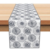 Aperturee - Aperturee Modern Grey Floral Table Runner with Daisy Silhouette Minimalist Farmhouse Kitchen Dining Decor