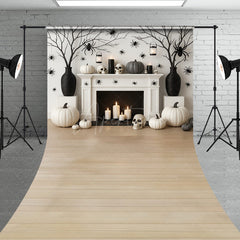 Aperturee - Aperturee Modern Halloween Fireplace Sweep Backdrop Chic Black and White Decor Spooky Studio Photo Shoots