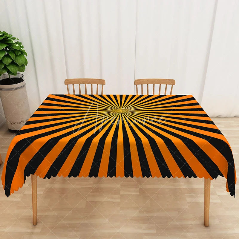 Aperturee - Aperturee Modern Halloween Rectangle Tablecloth with Orange and Black Stripes for Festive and Spooky Party Decor