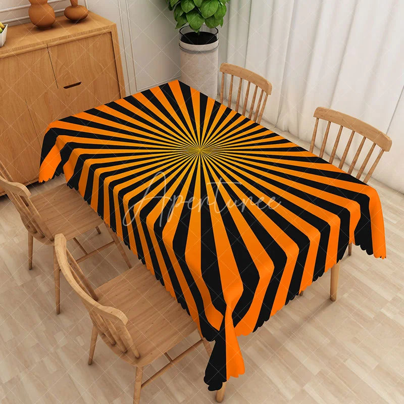 Aperturee - Aperturee Modern Halloween Rectangle Tablecloth with Orange and Black Stripes for Festive and Spooky Party Decor