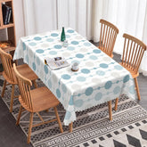 Aperturee - Aperturee Modern Light Blue and Grey Geometric Circles Rectangle Tablecloth Scalloped Edge Dining Table Decor