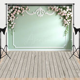 Aperturee - Aperturee Modern Light Green Floral Wall Combo Set Backdrop
