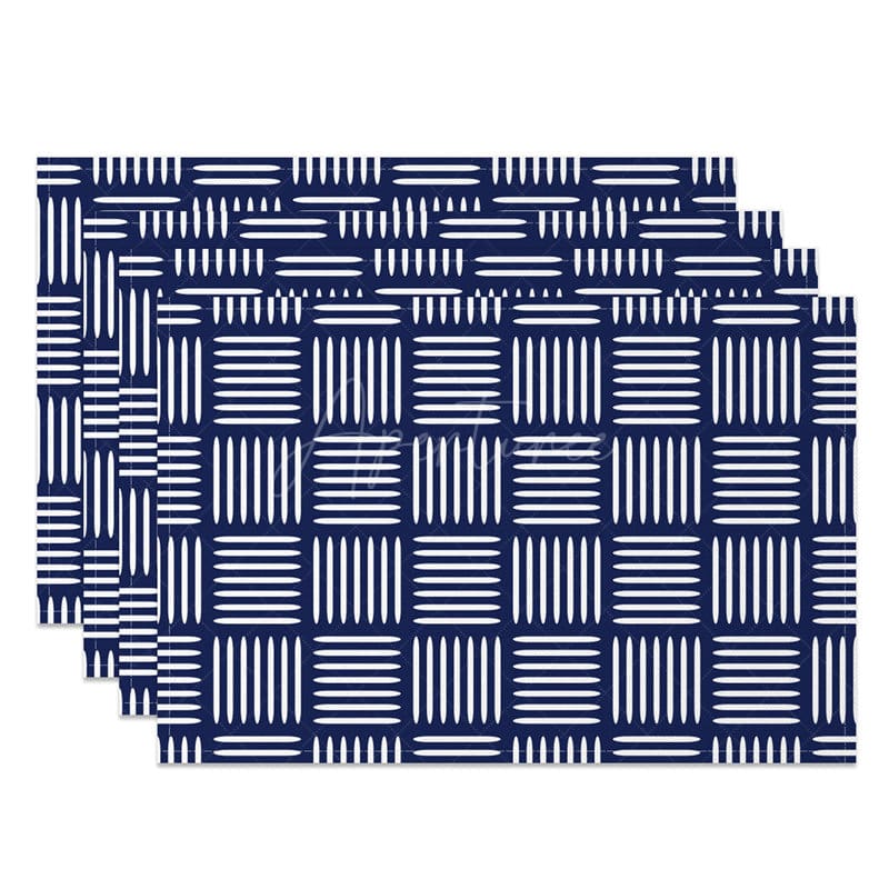 Aperturee - Aperturee Modern Navy Blue Stripe Pattern Set of 4 Placemats