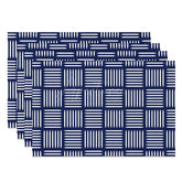Aperturee - Aperturee Modern Navy Blue Stripe Pattern Set of 4 Placemats