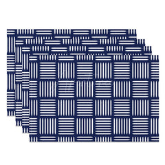 Aperturee - Aperturee Modern Navy Blue Stripe Pattern Set of 4 Placemats
