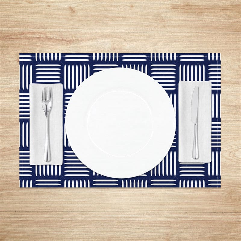 Aperturee - Aperturee Modern Navy Blue Stripe Pattern Set of 4 Placemats