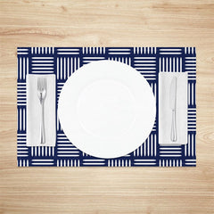 Aperturee - Aperturee Modern Navy Blue Stripe Pattern Set of 4 Placemats