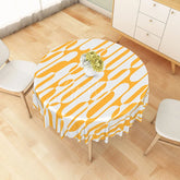 Aperturee - Aperturee Modern Orange and White Abstract Pattern Round Tablecloth for Contemporary and Vibrant Kitchen Decor