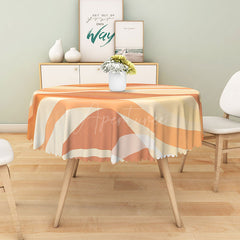 Aperturee - Aperturee Modern Orange Wavy Stripe Round Tablecloth for Retro 70s and Abstract Contemporary Kitchen Decor