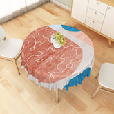 Aperturee - Aperturee Modern Patchwork Round Tablecloth in Red Blue and Gray for Abstract and Contemporary Decor