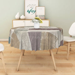 Aperturee - Aperturee Modern Patchwork Round Tablecloth in White Brown and Gray for Neutral and Farmhouse Decor