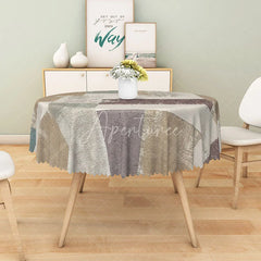 Aperturee - Aperturee Modern Patchwork Round Tablecloth in White Brown and Gray for Neutral and Farmhouse Decor