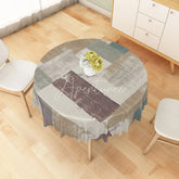 Aperturee - Aperturee Modern Patchwork Round Tablecloth in White Brown and Gray for Neutral and Farmhouse Decor