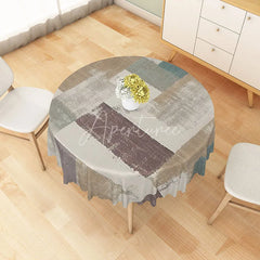 Aperturee - Aperturee Modern Patchwork Round Tablecloth in White Brown and Gray for Neutral and Farmhouse Decor