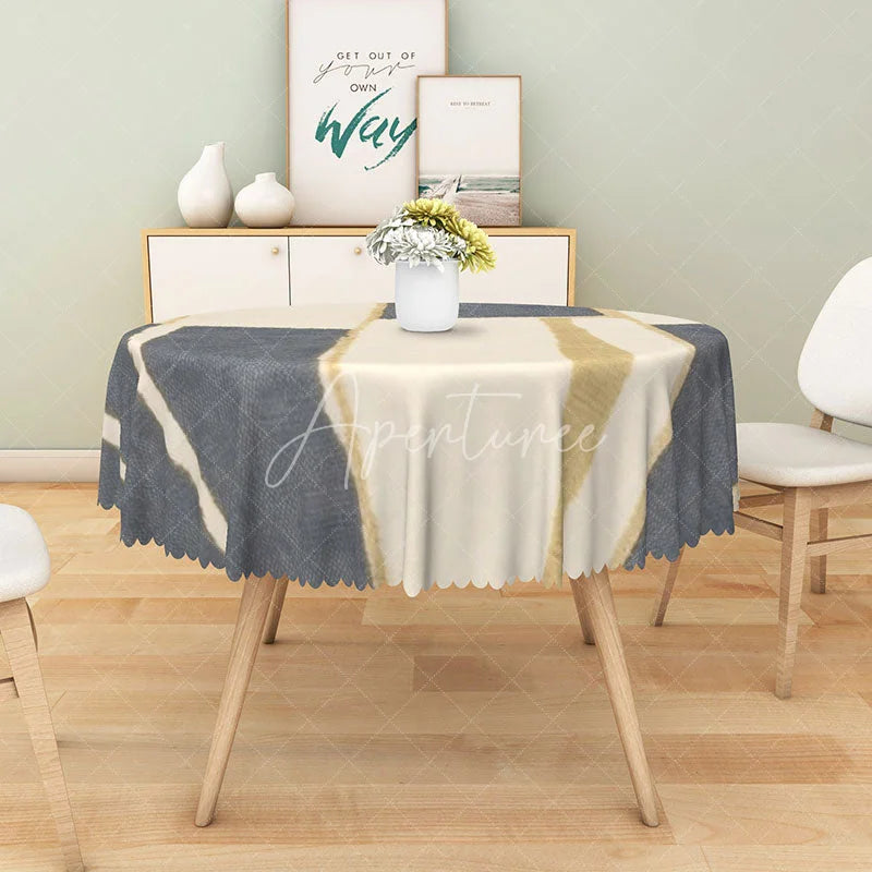 Aperturee - Aperturee Modern Patchwork Round Tablecloth in White Gray and Yellow for Contemporary Kitchen Decor