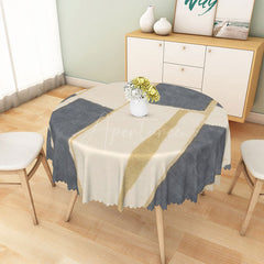 Aperturee - Aperturee Modern Patchwork Round Tablecloth in White Gray and Yellow for Contemporary Kitchen Decor