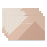 Aperturee - Aperturee Modern Pink and White Geometric Pattern Set of 4 Placemats for Girls Room Party and Kitchen Decor