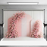 Aperturee Aperturee Modern Pink Arch Panels Photography Backdrop Romantic Rose Flower Garland Minimalist Bridal Shower Photo Prop
