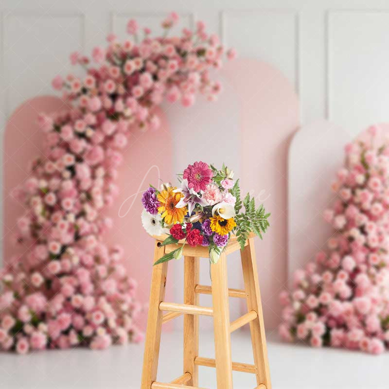Aperturee Aperturee Modern Pink Arch Panels Photography Backdrop Romantic Rose Flower Garland Minimalist Bridal Shower Photo Prop