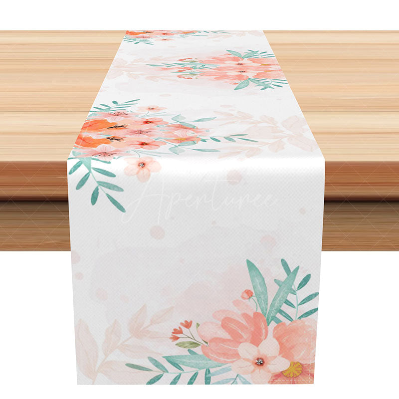 Aperturee - Aperturee Modern Pink Floral Table Runner Abstract Botanical Dining Decor Simple and Elegant Spring Kitchen Linen