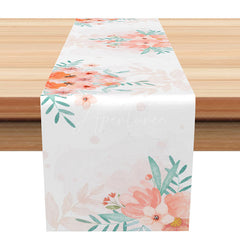 Aperturee - Aperturee Modern Pink Floral Table Runner Abstract Botanical Dining Decor Simple and Elegant Spring Kitchen Linen
