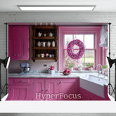 Aperturee - Aperturee Modern Pink Kitchen Wreath Window Photo Backdrop