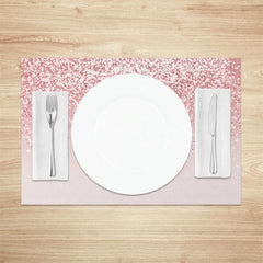 Aperturee - Aperturee Modern Pink on Pink Glitter Effect Set of 4 Placemats for Glam Birthday Bachelorette and Party Decor