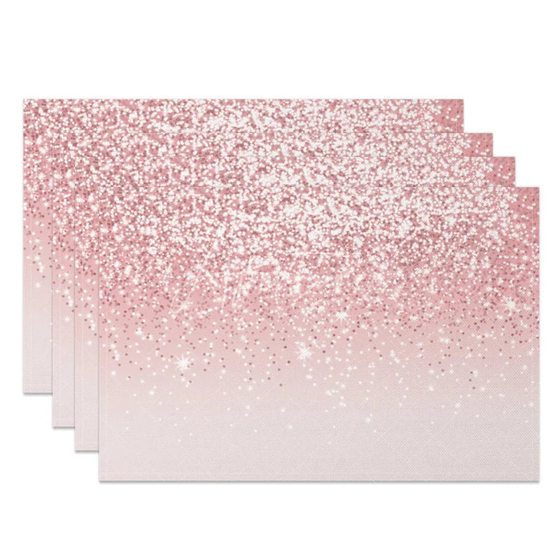 Aperturee - Aperturee Modern Pink on Pink Glitter Effect Set of 4 Placemats for Glam Birthday Bachelorette and Party Decor