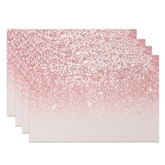 Aperturee - Aperturee Modern Pink on Pink Glitter Effect Set of 4 Placemats for Glam Birthday Bachelorette and Party Decor