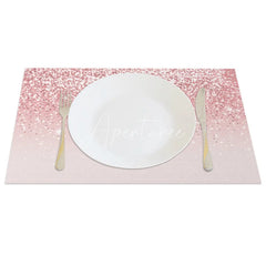 Aperturee - Aperturee Modern Pink on Pink Glitter Effect Set of 4 Placemats for Glam Birthday Bachelorette and Party Decor