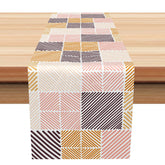 Aperturee - Aperturee Modern Plaid Table Runner with Repeating Grid Lines Colorful Geometric Design Simple and Fresh Kitchen Decor