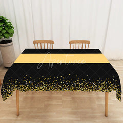 Aperturee - Aperturee Modern Polka Dot Tablecloth in Black Yellow and Gold for Birthday New Year’s or Graduation Party