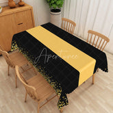 Aperturee - Aperturee Modern Polka Dot Tablecloth in Black Yellow and Gold for Birthday New Year’s or Graduation Party