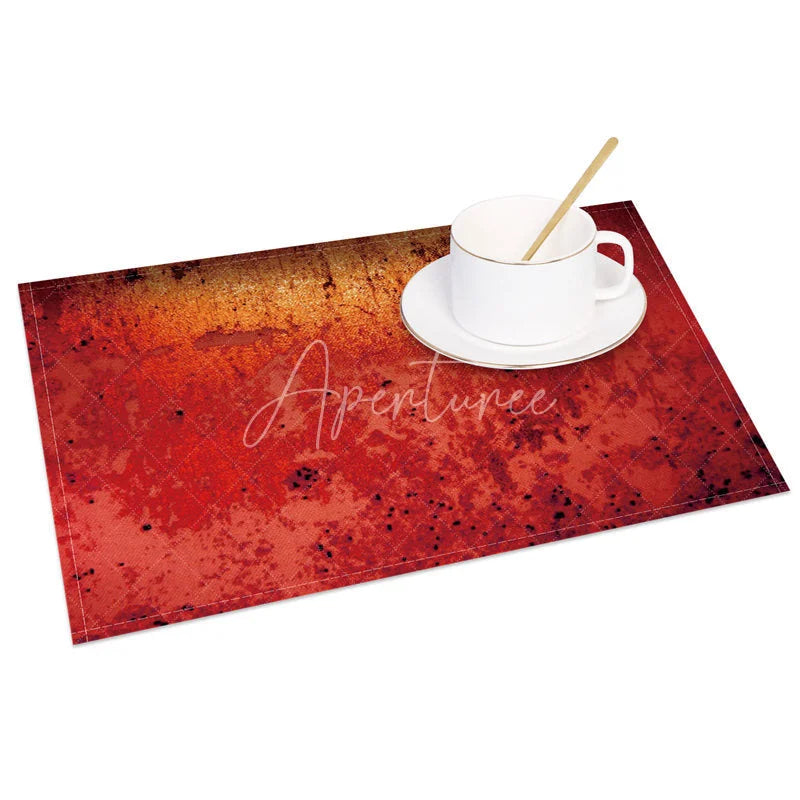 Aperturee - Aperturee Modern Red Ombre with Distressed Speckle Set of 4 Placemats for Abstract and Contemporary Dining Decor