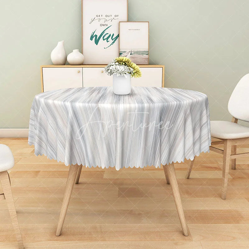 Aperturee - Aperturee Modern Round Tablecloth with White and Brown Diagonal Stripes for Contemporary Farmhouse Kitchen Decor