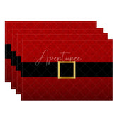 Aperturee - Aperturee Modern Santa Belt Set of 4 Placemats Minimalist Red and Black Christmas Holiday Table Mats Decor